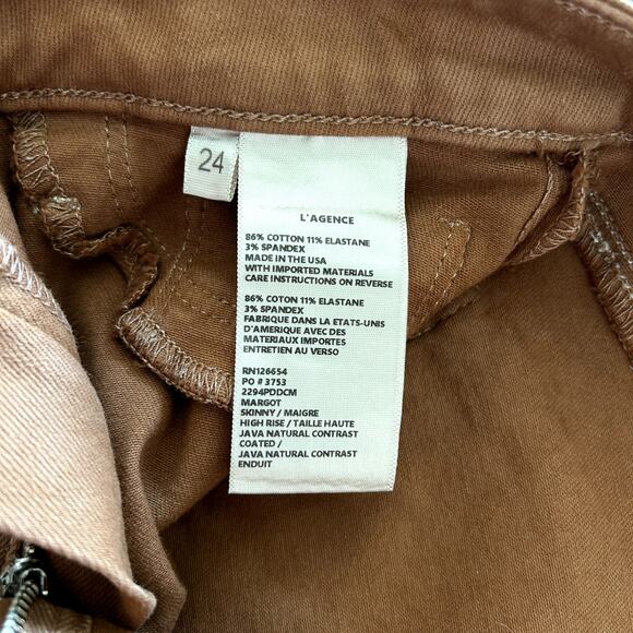 L'AGENCE Margot High Rise Skinny Jeans Java Coated Sz 24 Brown Slim Fit PantsEUC - Picture 2 of 16
